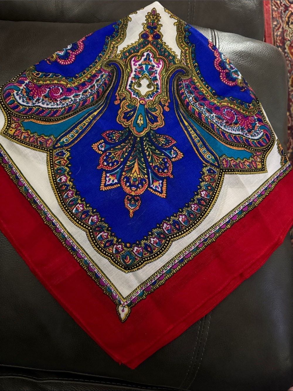 Berkshire Paisley Challis Scarf in Blue & Red